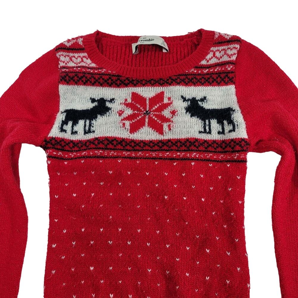 Girls Sweater Size Small Abercrombie Kids Winter Moose Extra Long Sleeves